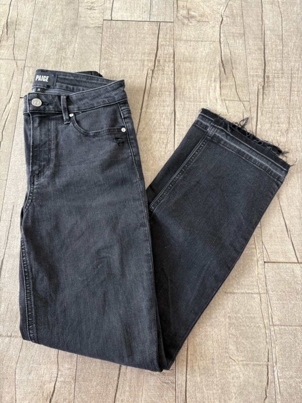 PAIGE Black High-Rise Straight Cindy Jeans - Raw Hem